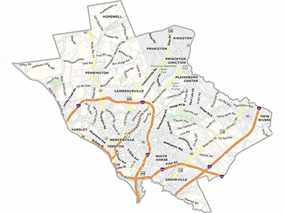 Mercer County New Jersey service area map for residential and commercial laundry delivery customers