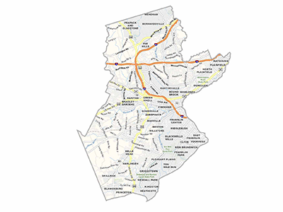 Geographic service area map of Somerset County New Jersey's professional laundry collection service