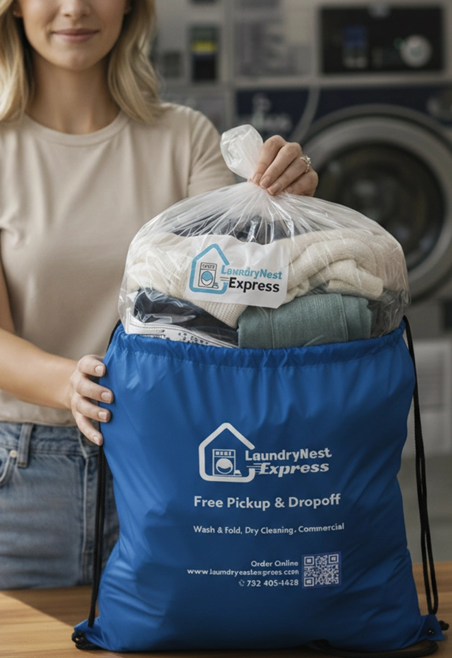 Clean and neatly folded laundry clothes prepared for fast and professional home delivery service