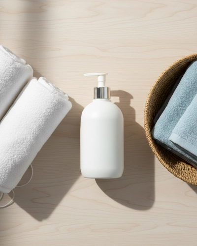 Eco friendly cleaners used in hotel laundry for safe, gentle, sustainable fabric cleaning