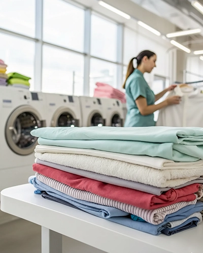 Group booking laundry service in NJ for rental linens, towels, bedding, and guest fabrics