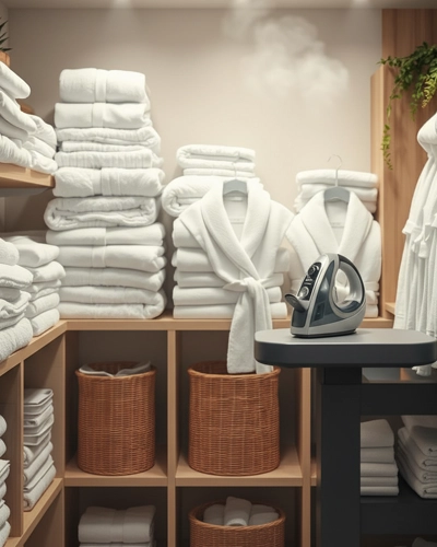 Spa costume laundry cleaning service in NJ for robes, staff uniforms, linens, and fabrics