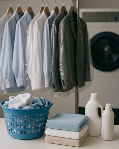 Professional dry cleaning service for suits blazers and formal wear across New Jersey