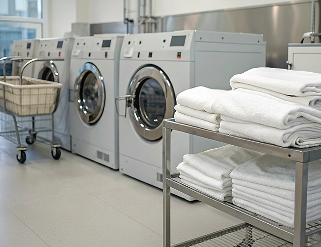 Professional laundry cleaning for towels, blankets, pillows, bedding, and hospitality linens
